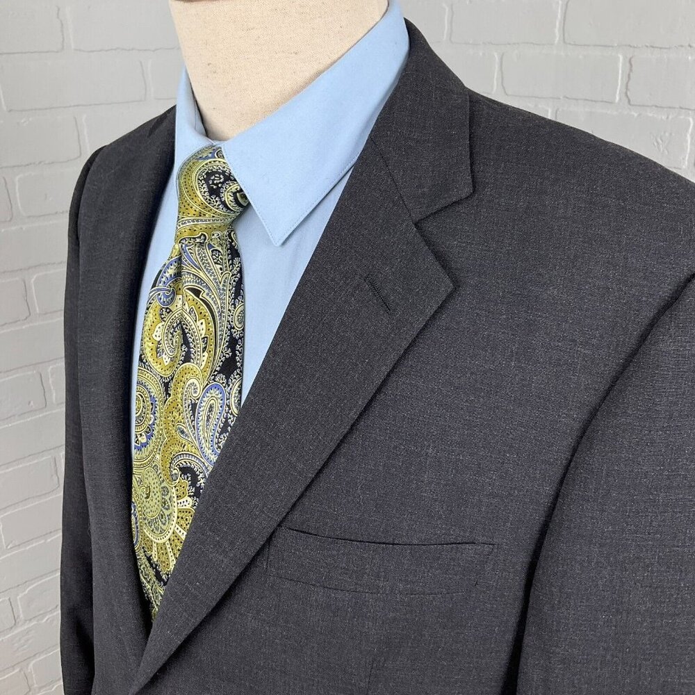 Bill Blass Blazer Men 42R Charcoal Gray Platinum‎ Classic Career Jacket Italy